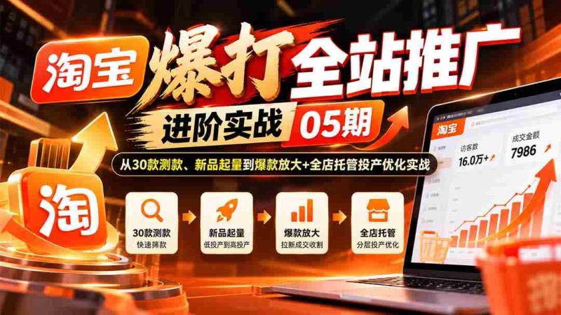 揭秘淘宝全站推广高阶秘籍:深入剖析30款测款策略,新品销量激增,爆款放大与全店托管投产优化实战技巧-有道网创
