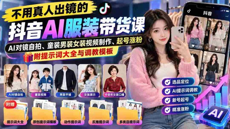 抖音AI服装直播教学:无需真人亮相,掌握童装男女装视频制作,助你快速起号增粉,揭秘关键词宝典与操作模板-有道网创