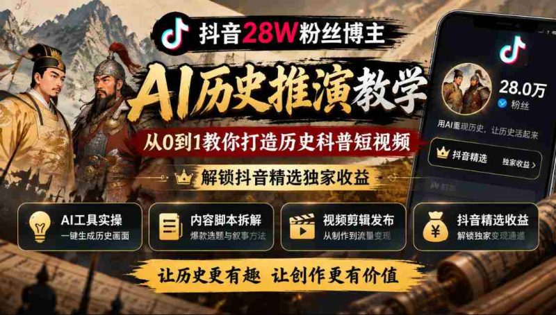 揭秘:抖音28万粉丝大V的AI历史分析课堂,零基础教你制作热门历史科普视频,开启抖音收益新篇章-有道网创