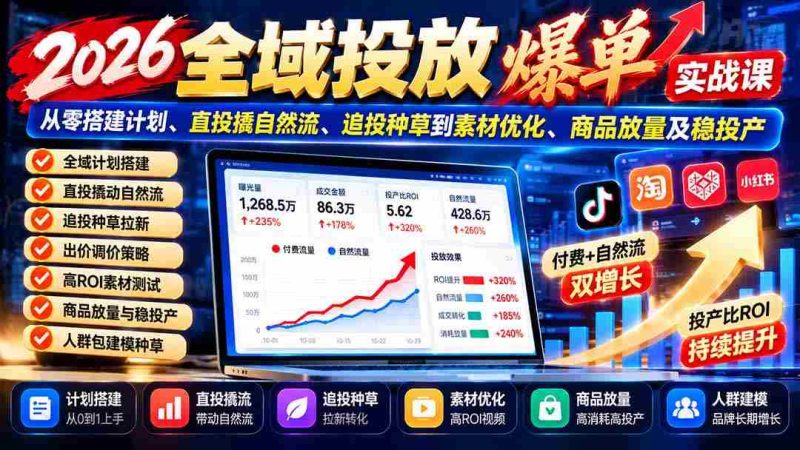 2026全面投放攻略:零基础打造推广方案,直击自然流量,追踪投放策略,素材升级,商品推广与稳定产出策略详解-有道网创