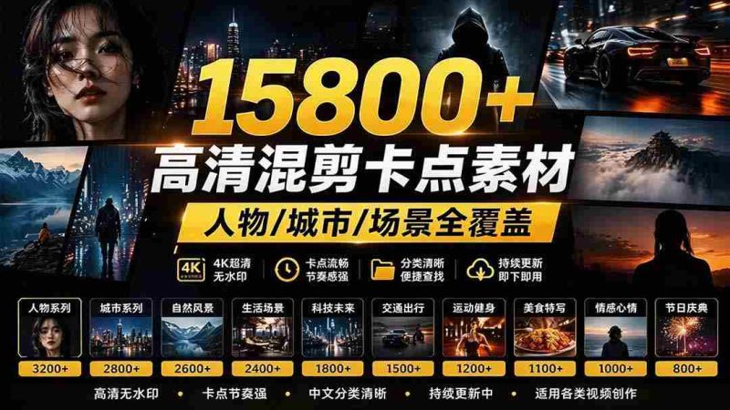 海量影视剪辑宝库】超15800款高清混剪精选,热门影视片段一网打尽,人物、城市、场景全面覆盖,中文分类一目了然-有道网创