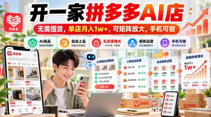 揭秘：拼多多AI店铺轻松开张，零库存操作，月入过万不是梦，手机操作即可矩阵扩张-有道网创