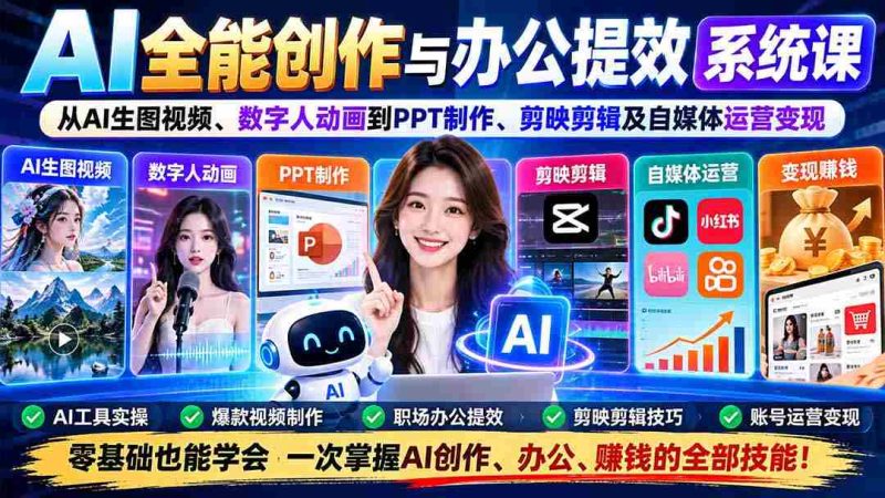 揭秘AI办公利器:一课掌握图像生成、动画制作、PPT制作、视频剪辑与自媒体盈利之道-有道网创