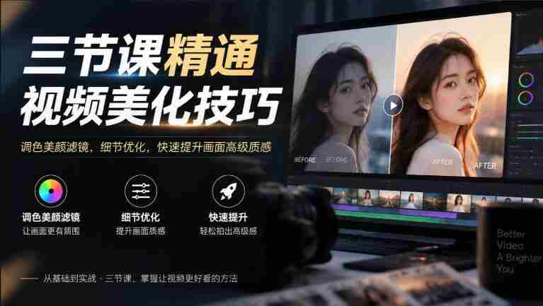 掌握视频美妆绝技,只需三课——调色、美颜、滤镜,细节打磨,瞬间升级画面高级感-有道网创