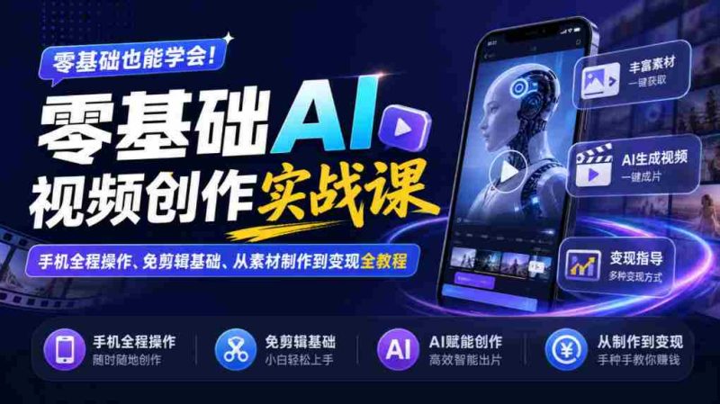 手机端零起点AI视频制作攻略:无剪辑入门,素材制作至盈利全流程教学-有道网创