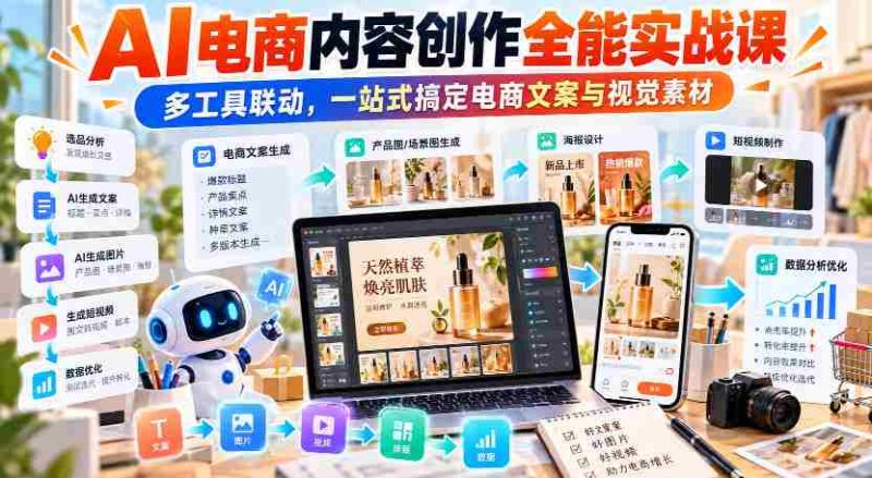 【无水印】AI电商内容创作全能实战课|多工具联动,一站式搞定电商文案与视觉素材-有道网创