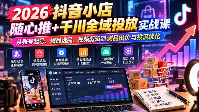 2026抖音小店全域营销攻略:账号搭建、爆款挖掘、视频制作全解析,揭秘随心推与千川投放技巧-有道网创