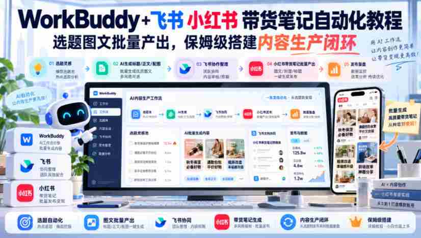 飞书小红书带货攻略：WorkBuddy+笔记自动化，批量生成精选图文，轻松打造内容生产闭环【教程文档-有道网创