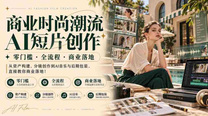 AI赋能时尚商业短片:零基础入手,全流程指导,助力商业成功,涵盖素材构建、镜头设计、AI音乐制作及后期制作,一站式教你实现商业价值!-有道网创