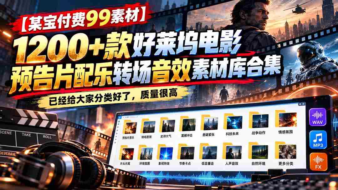 独家解锁！99元获取】好莱坞大片预告片音效精选，1200+款配乐转场音效一网打尽-有道网创