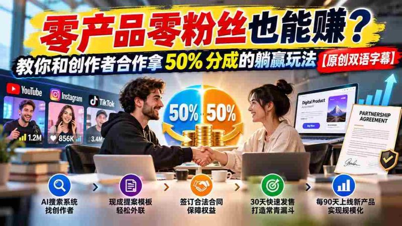 零产品零粉丝也能赚?教你和创作者合作拿 50% 分成的躺赢玩法【原创双语字幕】-有道网创