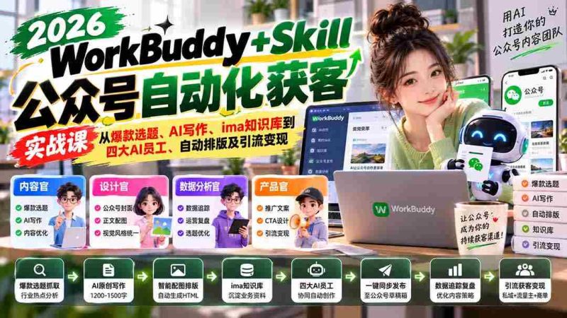 探索WorkBuddy+Skill公众号高效吸粉秘诀:爆款选题挖掘、AI创作、智能知识库构建,四大AI助手助力,自动排版与流量变现攻略-有道网创