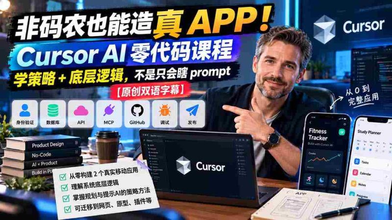 无需编程也能轻松打造APP!Cursor AI零代码教程:掌握策略与底层原理,告别盲目提示操作【双语字幕-有道网创