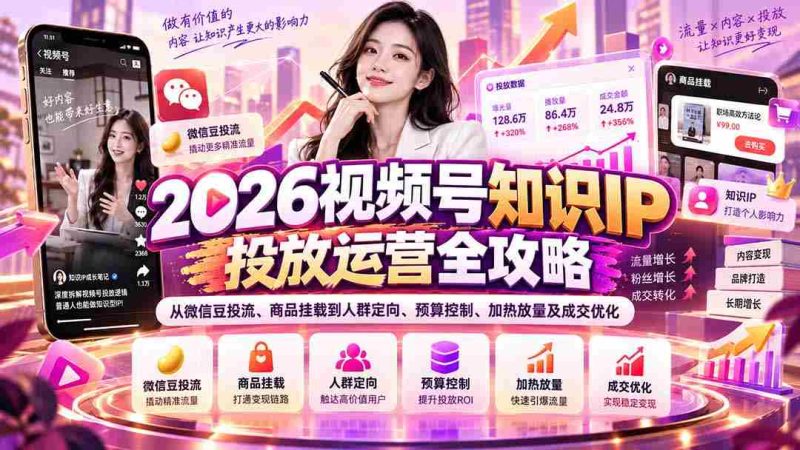 揭秘2026年视频号知识IP投放之道:全方位解析微信豆精准投放、商品功能嵌入、受众定位、资金预算管理、热点引爆与成交提升技巧-有道网创