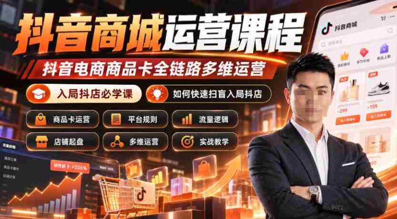 抖音商城实操攻略:全面掌握抖音电商商品卡运营,成为抖店高手必备课程(更新至2026年10月)-有道网创