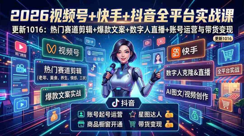 短视频全链路剪辑与数字人直播技巧:三大热门平台实战教程,3月更新,轻松实现收益变现-有道网创